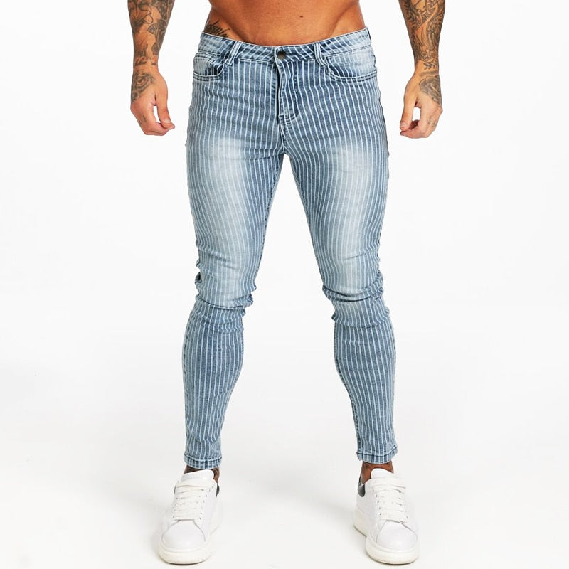 3117 Faded Blue Striped Skinny Stretch Jeans