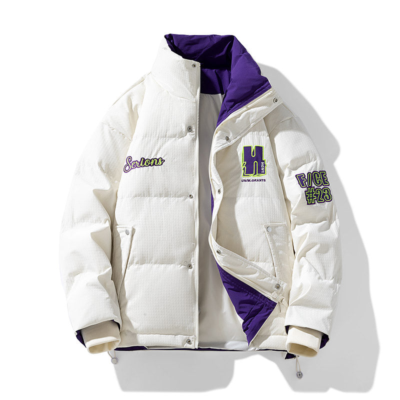 MLB Z721 Puffer Jacket in Ivory White / Royal Purple