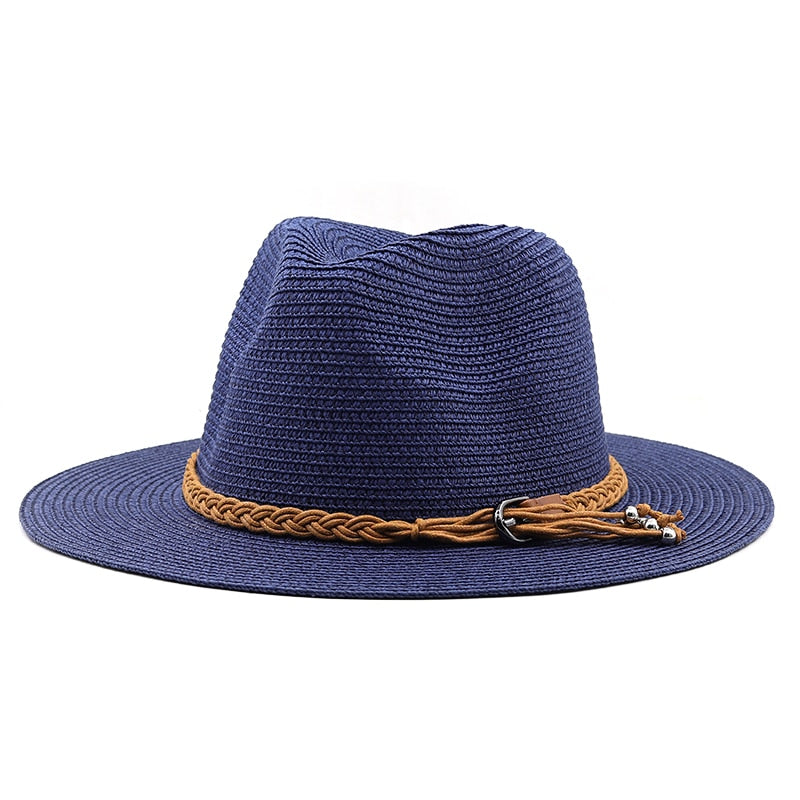AMENHOTEP Men's Straw Panama Hat in Navy Blue