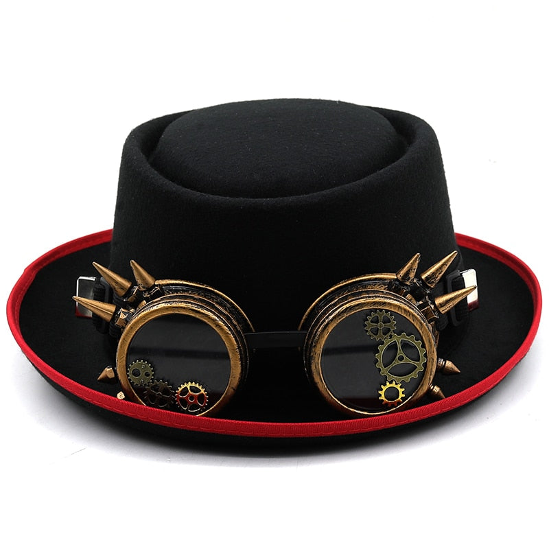 ROBERT Men's Steampunk Pork Pie Hat with Goggles