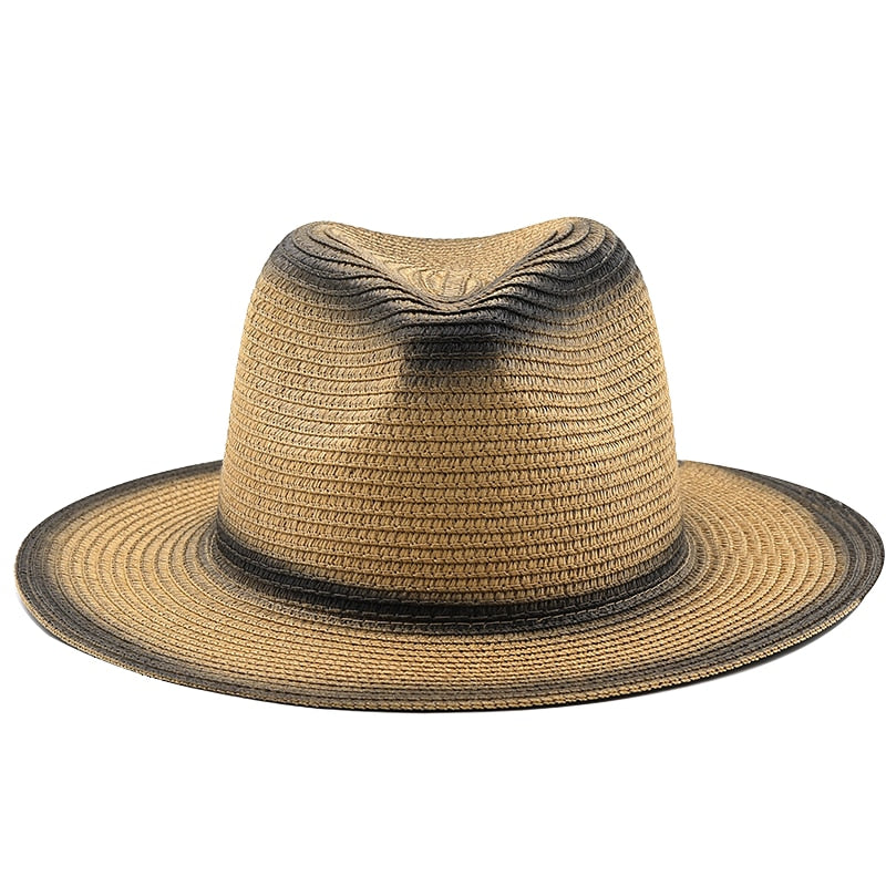 HIERO Men's Straw Panama Hat in Khaki/Black