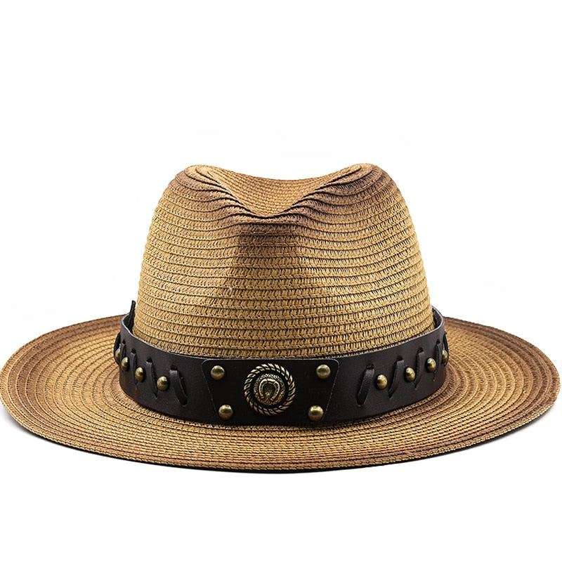 MARCUS Men's Straw Fedora Hat in Brown