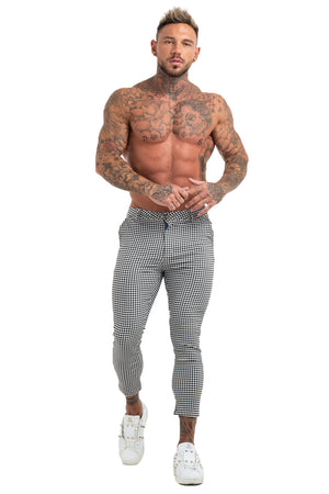 7357 Grey Checked Skinny Fit Chinos