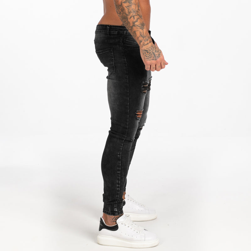 3112 Dark Washed Ripped Black Skinny Jeans