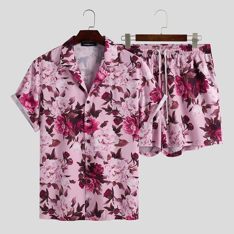 MLB Design R19 Shirt and Shorts Set in Floral Pink