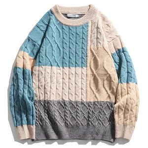 Colour Block Cable-knit Oversized Sweater