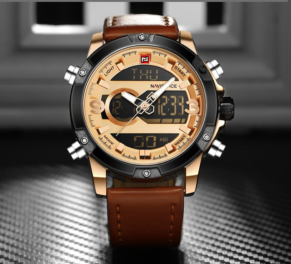 Luxury Analog/Digital Leather Sports Watch