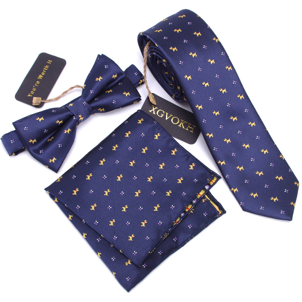 Luxury Bow Tie + Slim Neck Tie + Pocket Square Set - 20 Designs