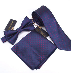 Luxury Bow Tie + Slim Neck Tie + Pocket Square Set - 20 Designs
