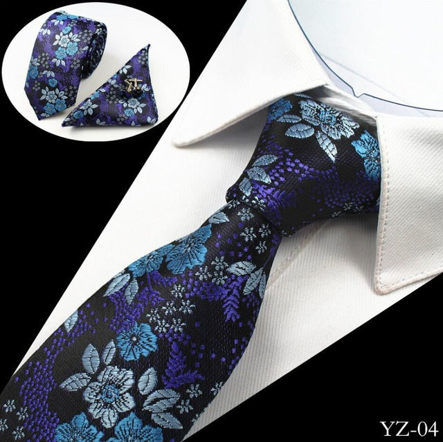 Premium Jacquard Silk Necktie/Pocket Square/Cufflinks Set - 10 Colors