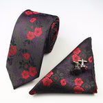 Premium Jacquard Silk Necktie/Pocket Square/Cufflinks Set - 10 Colors