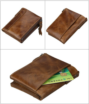 Crazy Horse Genuine Leather Double Zipper Wallet - 5 Colors