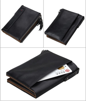 Crazy Horse Genuine Leather Double Zipper Wallet - 5 Colors