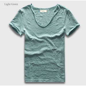 Basic Solid Cotton V Neck Slim Fit T-Shirt - 12 Colors