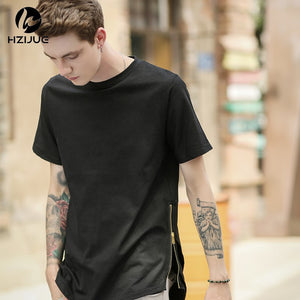 Arc Cut Long T-Shirt with Side Zipper - 3 Colors