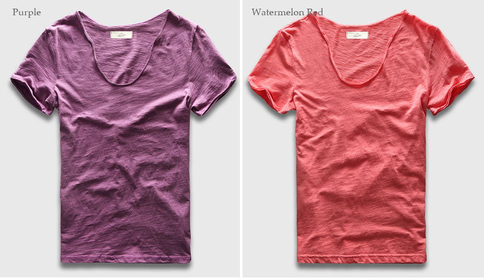 Basic Solid Cotton V Neck Slim Fit T-Shirt - 12 Colors