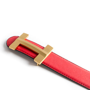 Luxury Solid Brass H Buckle Leather Belt