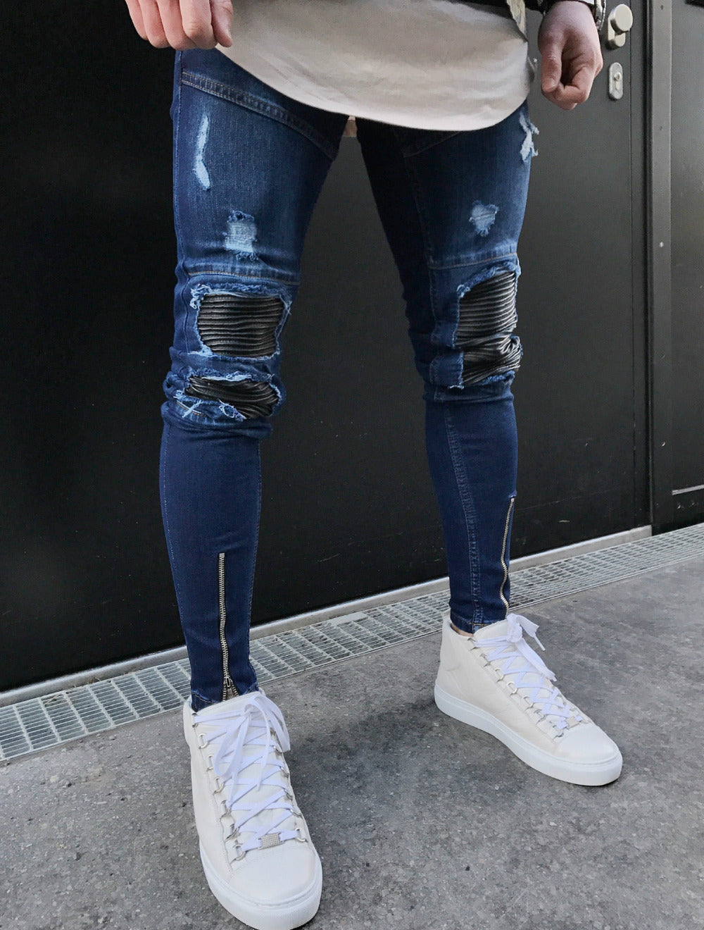Premium Distressed Skinny Ripped Ankle Zipper Jeans