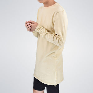 Longline Long Sleeve T-Shirt With Side Zippers - 2 Colors