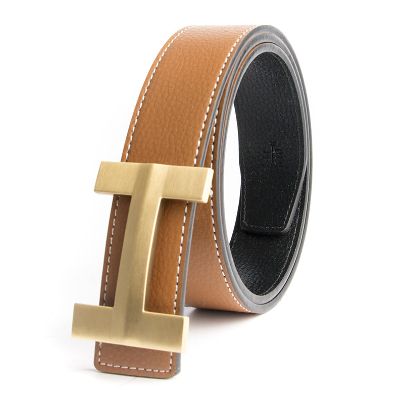 Premio Solid Brass H Leather Belt
