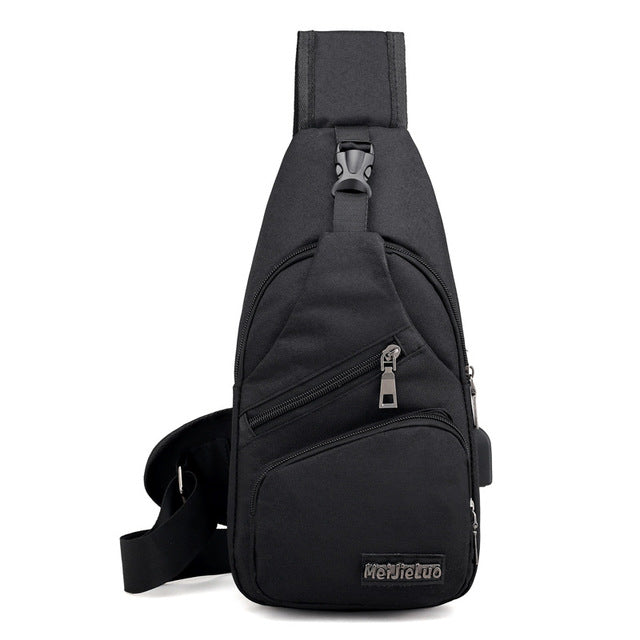 Casual Chest/Crossbody Bag with USB - 3 Colors in Black