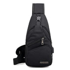 Casual Chest/Crossbody Bag with USB - 3 Colors in Black