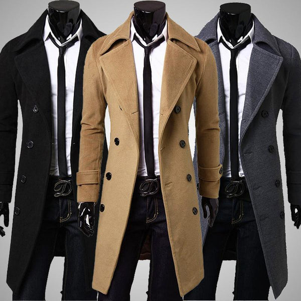 Premium Double Breasted Wool Trench Coat – Men's Luxury Boutique - X9X™