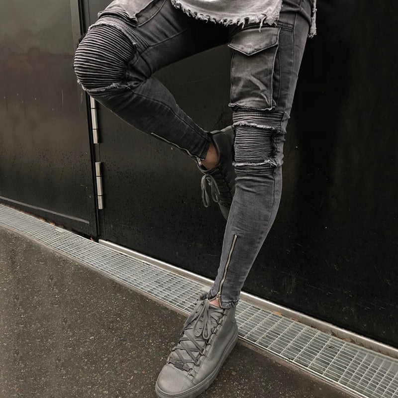 Faded Grey Skinny Ankle Zipper Jeans