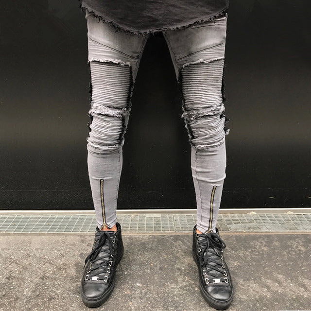 Light Grey Skinny Stretch Ankle Zipper Jeans