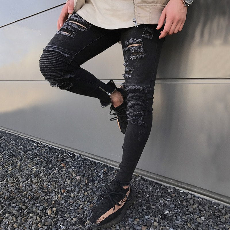 Destroyed Black Skinny Ripped Ankle Zipper Jeans