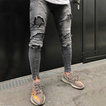 Burnt Grey Ripped Skinny Ankle Zipper Jeans