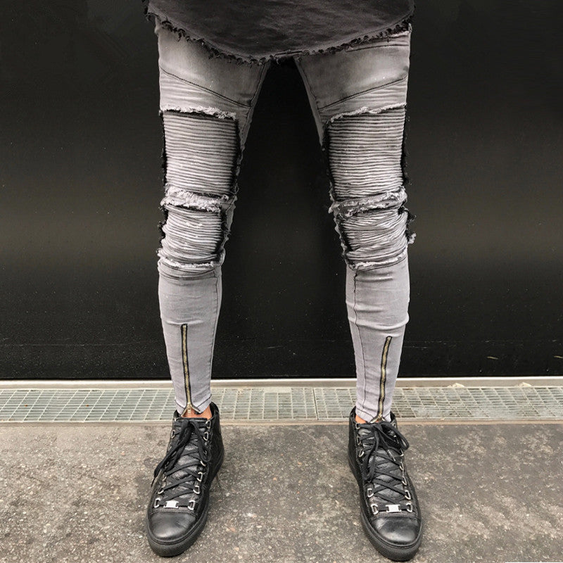 Light Grey Skinny Stretch Ankle Zipper Jeans