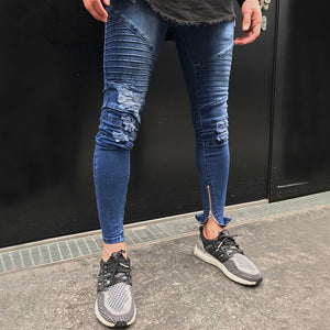 Blue Skinny Ripped Ankle Zipper Jeans