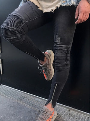 Skinny Stretch Faded Black Ankle Zipper Jeans
