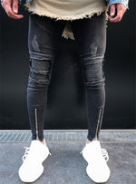 Skinny Stretch Faded Black Ankle Zipper Jeans
