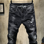 Distressed Ripped Skinny Tapered Jeans - Black