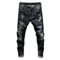 Distressed Ripped Skinny Tapered Jeans - Black in Black