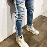 Destroyed Knee Ripped Side Stripe/Zipper Skinny Jeans