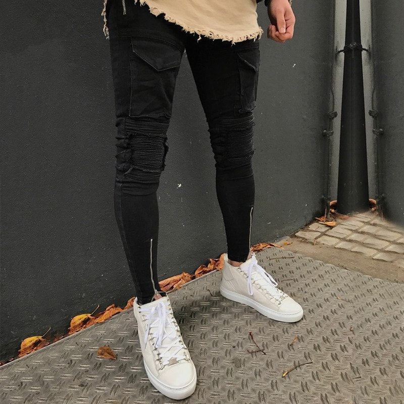Black Skinny Pocket Detail Ankle Zipper Jeans