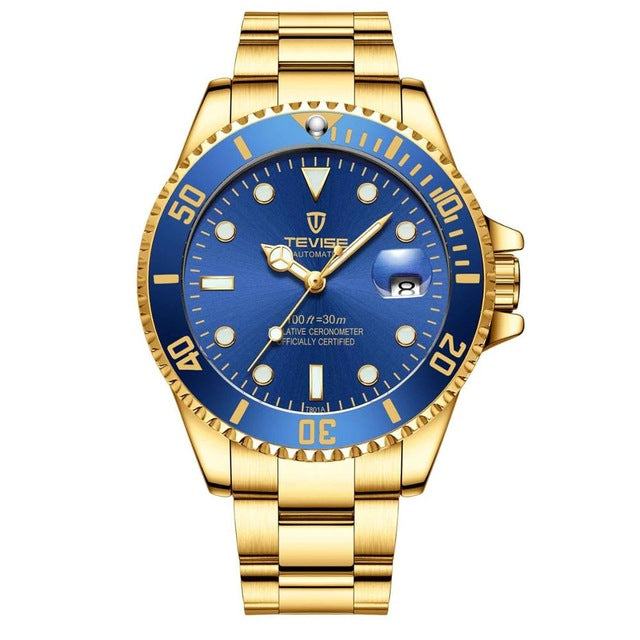 Luxury Automatic Diver Watch in Gold/Blue