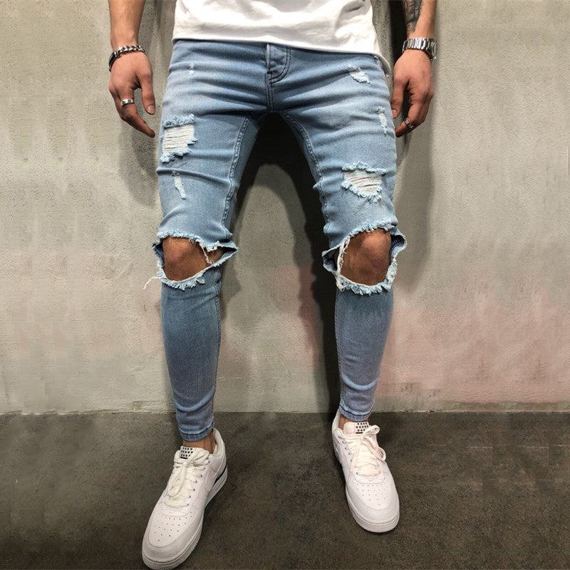 Blue Ripped Knee Out Skinny Jeans