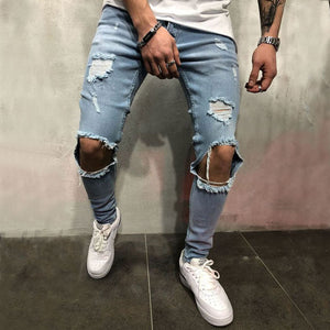 Blue Ripped Knee Out Skinny Jeans