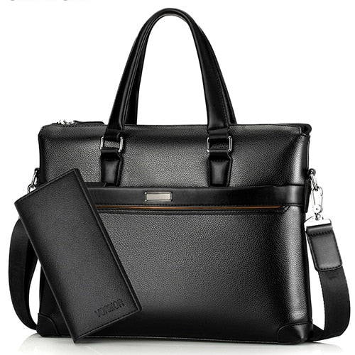 Luxury Leather Business Briefcase & Wallet - 3 Colors in Black