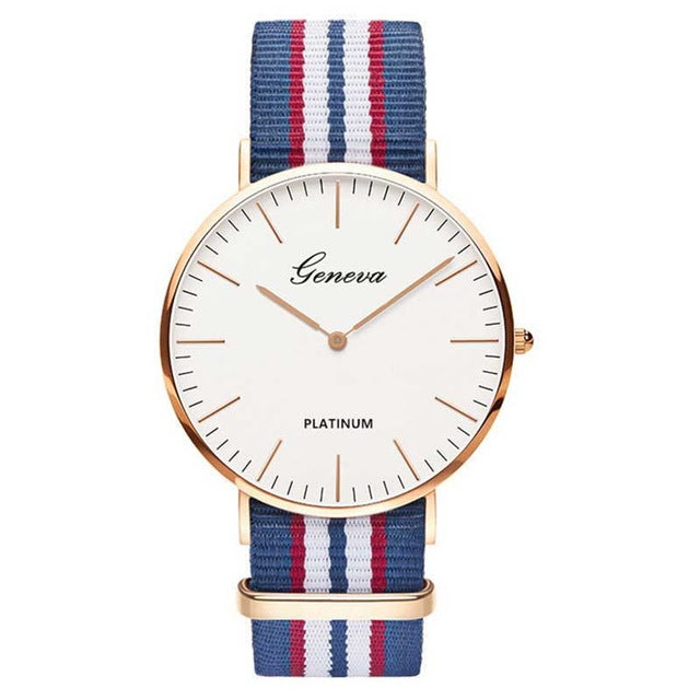 Luxury Geneva Platinum Nylon Strap Watch