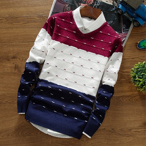 Premium V-Neck Ribbed Sweater in Wine Red