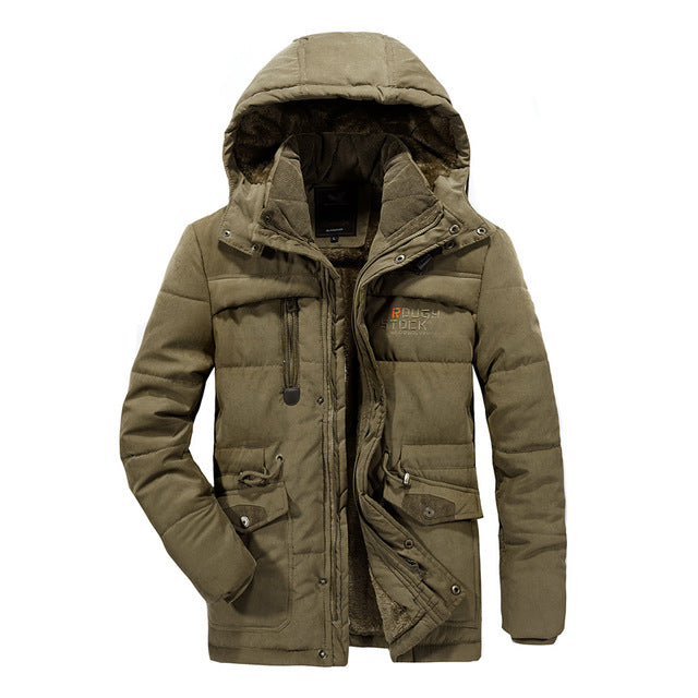 Premium Fleece Fur Hooded Parka in Khaki