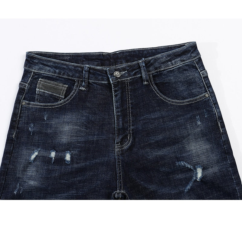 Skinny Ripped Tapered Jeans - Dark Blue