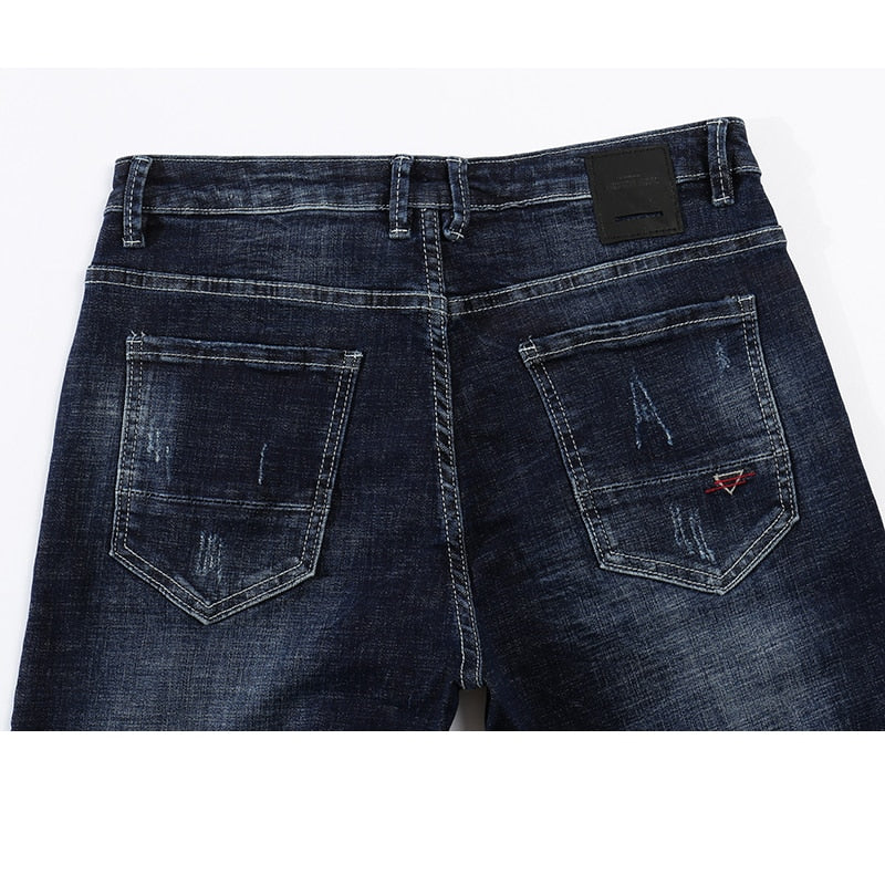 Skinny Ripped Tapered Jeans - Dark Blue