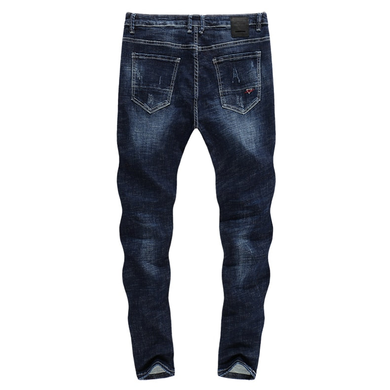 Skinny Ripped Tapered Jeans - Dark Blue