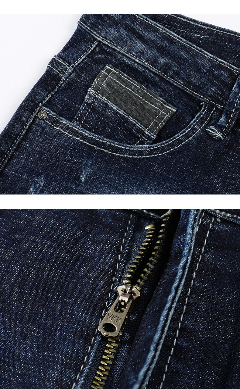 Skinny Ripped Tapered Jeans - Dark Blue